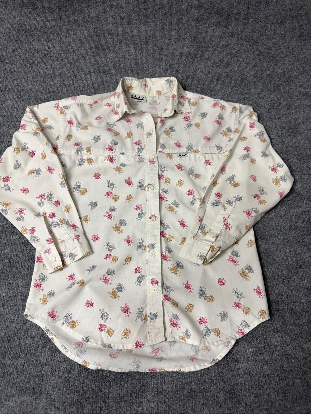 VTG Ilio Leaf Print Cream Button Up Women's Blouse S